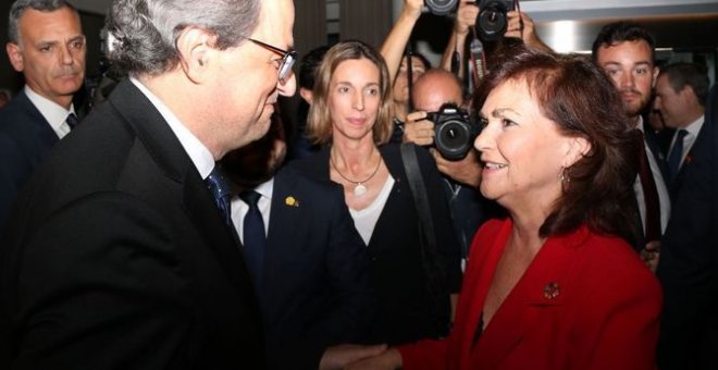 La vicepresidenta del Gobierno, Carmen Calvo, y el president de la Generalitat, Quim Torra - Archivo - ACN
