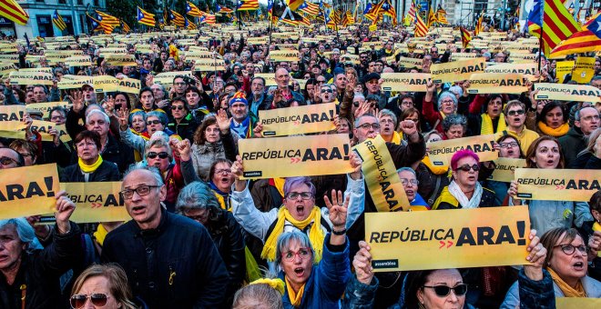 Aspecto de la manifestación convocada por la Asamblea Nacional Catalana (ANC) en Barcelona.- EFE