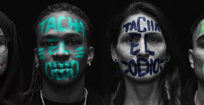Algunos de los carteles de la campaña "Tacha el odio" de Ayuntamiento de Madrid.