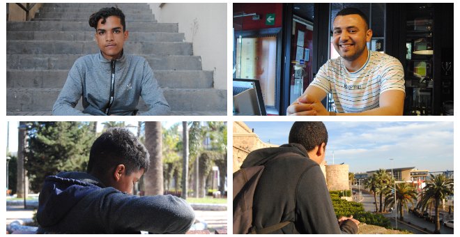 Samir, Amin, Ibrahim y Bilal, cuatro jóvenes migrantes que llegaron a Melilla siendo menores de edad.- IRENE QUIRANTE