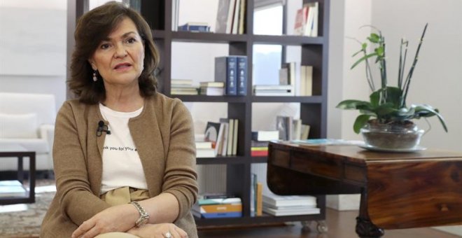 La vicepresidenta del Gobierno y ministra de Igualdad, Carmen Calvo, se rebela contra la violencia que aún hoy padecen las mujeres y asegura que garantizar su seguridad es una medida ineludible para alcanzar la igualdad: "Más de la mitad de la población d