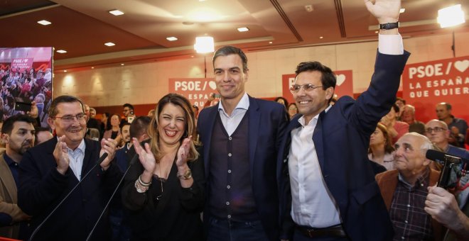 José Entrena, Susana Díaz, Pedro Sánchez y  Paco Cuenca, este lunes en Granada. Europa Press
