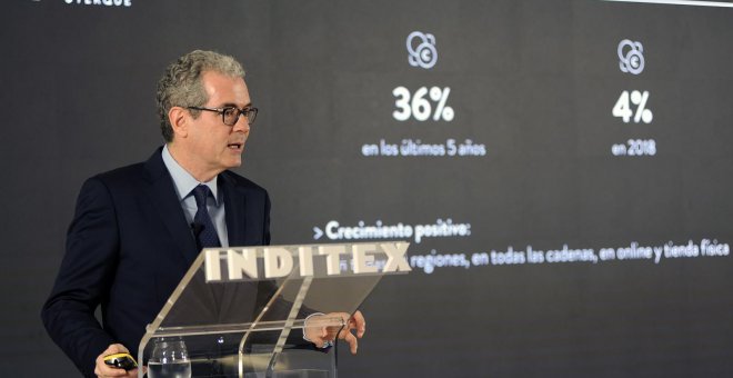 El presidente ejecutivo de Inditex, Pablo Isla, durante la presentación de resultados de 2018. E.P./M. Dylan