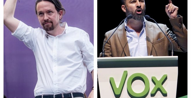 A la izquierda, el secretario general de Podemos, Pablo Iglesias. A la derecha, el líder de Vox, Santiago Abascal / EFE