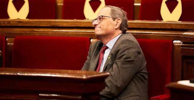 El presidente de la Generalitat Quim Torra, hoy durante la segunda jornada de pleno en el Parlament de Catalunya./EFE