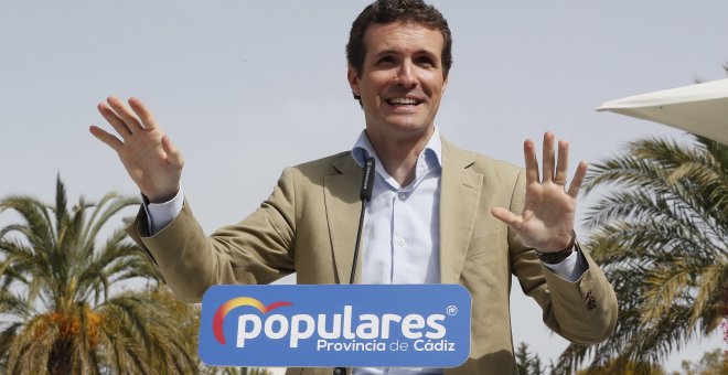 26/03/2019.- El presidente del PP, Pablo Casado, durante su intervención en un acto organizado con moteros. / EFE