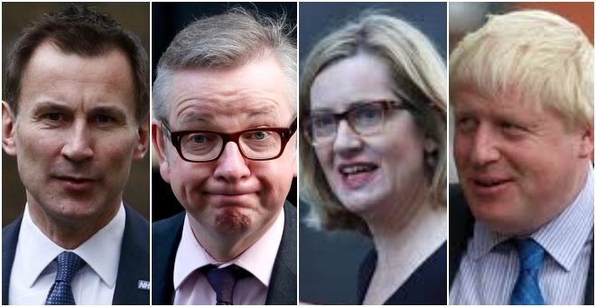 Jeremy Hunt, Michael Gove, Amber Rudd y Boris Johnson, algunos de los candidatos para suceder a Theresa May. / REUTERS