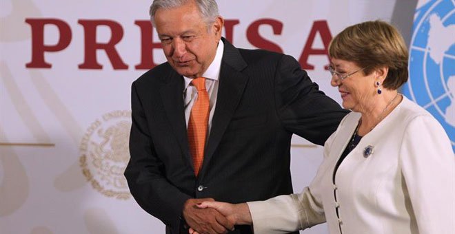 López Obrador y la alta comisionada de las ONU para los Derechos Humanos, Michelle Bachelet. / EFE