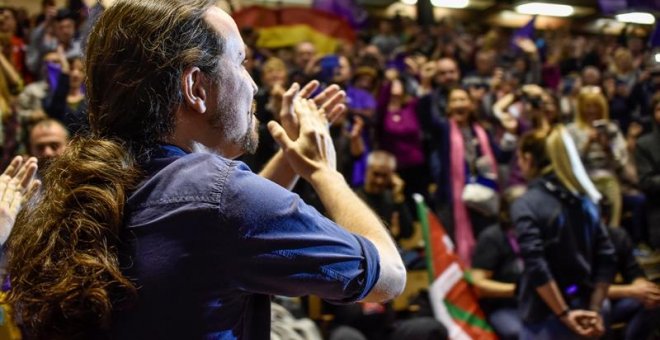 El candidato de Unidas Podemos a la Presidencia del Gobierno, Pablo Iglesias, interviene en un acto político celebrado en Eibar (Gipuzkoa)