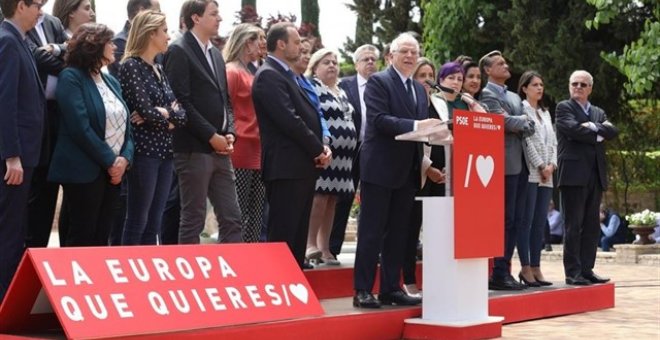 El ministro de Exteriores en funciones y candidato del PSOE al Parlamento Europeo, Josep Borrell, en la presentación de su candidatura, en Toledo. E.P.