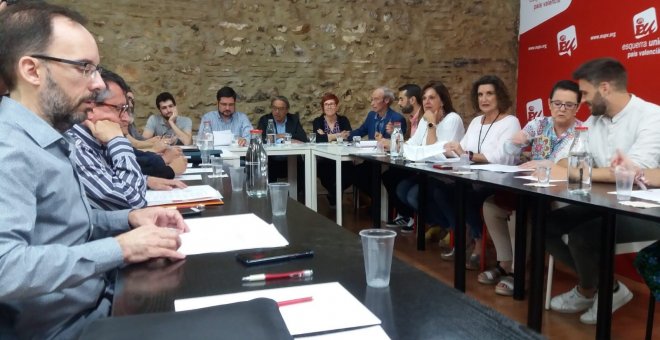 Reunión de los negociadores de PSPV, Podem, Compromís y EUPV.- EUROPA PRESS