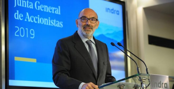 El presidente de Indra, Fernando Abril-Martorell, durante la junta de accionistas de la empresa de tecnología de la información.