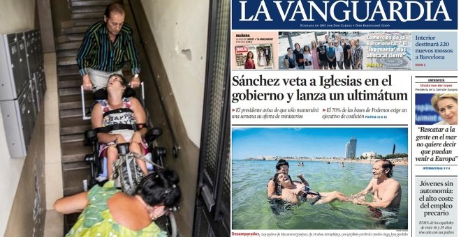 'La Vanguardia' ha llevado a portada el caso de la tetrapléjica Macarena Giménez, fotografiada por Xavier Cervera. / LV