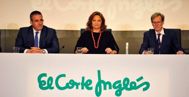 La presidenta de El Corte Inglés, Marta Álvarez, junto al Consejero Delegado del Retail de la empresa, Víctor del Pozo, y el secretario del Consejo de Administración, Antonio Hernández-Gil. EFE