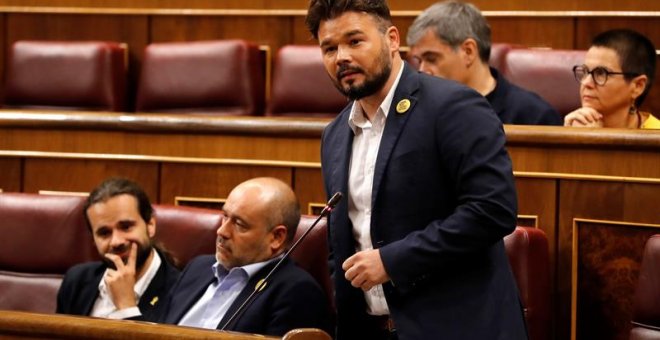 El portavoz de ERC, Gabriel Rufián, durante su intervención en la segunda y última sesión de control