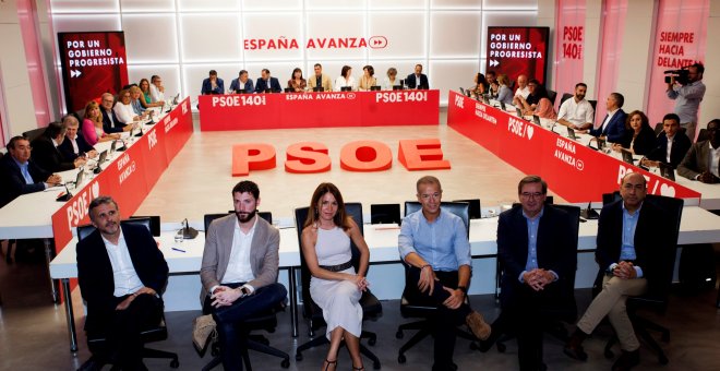 Imagen de la última reunión de la Ejecutiva Federal del PSOE,  para analizar el escenario que se abre con la repetición electoral el próximo 10 de noviembre. EFE/Luca Piergiovanni