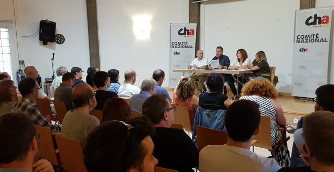 27/09/2019 - José Luis Soro, presidente de Chunta Aragonesista, se dirige al Comitè Nazional del partido este viernes en Zaragoza. / Chunta Aragonesista