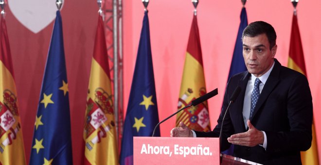 El presidente en funciones, Pedro Sánchez, en el acto de presentación del programa este lunes. / Europa Press