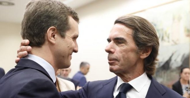 El líder del PP, Pablo Casado, junto al expresidente del Gobierno José María Aznar. EP