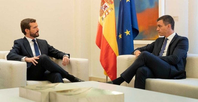 16/10/2019 - En líder del PP, Pablo Casado, se reúne con el presidente del Gobierno en funciones, Pedro Sánchez, para abordar la situación en Catalunya tras la sentencia del 'procés'. / PARTIDO POPULAR