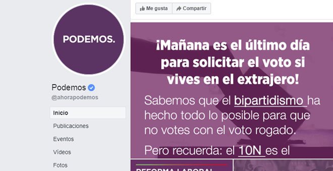 Captura del muro de Facebook de Unidas Podemos. / Facebook