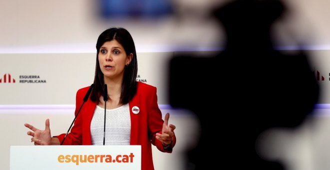 La portavoz de ERC, Marta Vilalta, durante una rueda en la sede de la formación, en Barcelona. EFE/Toni Albir