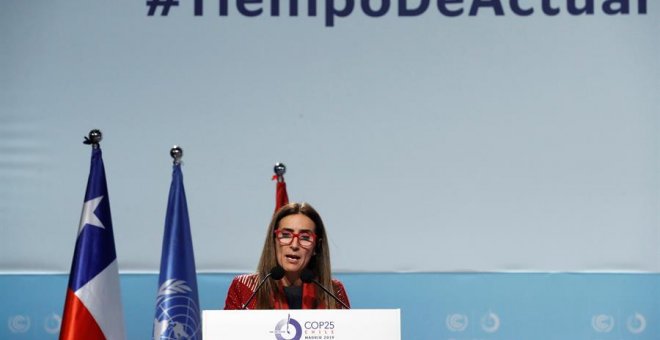 15/12/2019.- La ministra de Medio Ambiente de Chile y presidenta de la COP25, Carolina Schmidt, durante la comparecencia en la Cumbre del Clima de Madrid (COP25) celebrada este domingo en Madrid.La cumbre del clima en Madrid marca un nuevo ciclo de "mayor