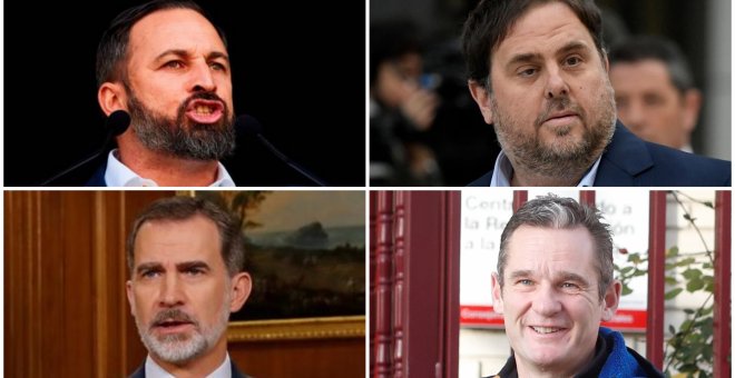 Santiago Abascal, Oriol Junqueras, el rey Felipe VI e Iñaki Urdangarin. / EFE