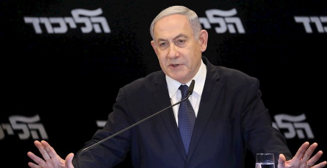 El primer ministro en funciones de Israel, Benjamín Netanyahu, en la comparecencia de este miércoles. EFE/EPA/Abir Sultan