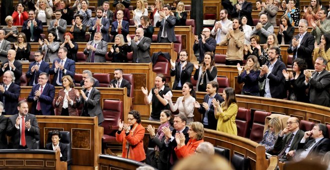 Los diputados de Unidas Podemos durante la investidura de Pedro Sánchez. / Daniel Gago - Podemos