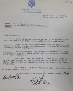 Carta del entonces jefe de la Casa del Rey, Sabino Fernández Campo, interesándose por “qué se puede hacer' para evitar las informaciones publicadas por Egin. J.A.B.