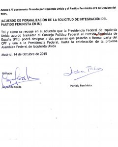 Documento de adscripción del PFE a Izquierda Unida.