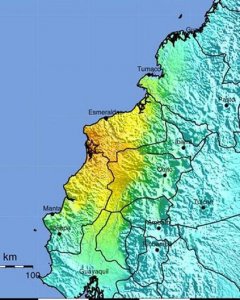 Epicentro del terremoto que ha azotad Ecuador. - EFE