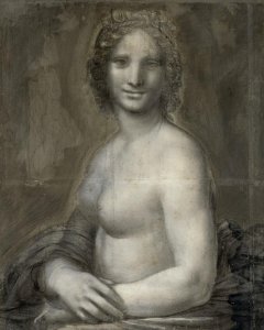 Fotografía del carboncillo sobre papel que representa a una Gioconda desnuda, guardado durante años en Palacio de Chantilly, al norte de París. EFE