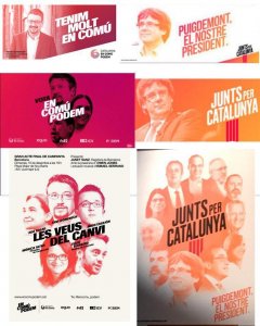 Polémica en las redes por la similitud de los carteles electorales de Catalunya En Comú y JxCat.