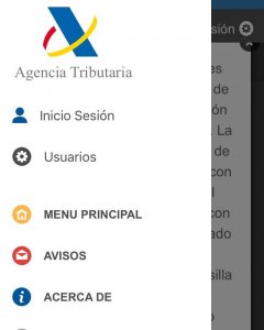 Menú principal de la app de la Agencia Tributaria.