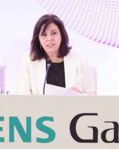 La presidenta de Siemens Gamesa, Rosa García, en la junta de accionistas.
