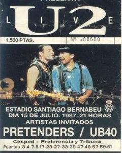 Entrada a un concierto de U2 en 1987.