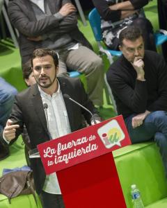 El candidato de IU a la presidencia del Gobierno, Alberto Garzón, durante su participación en el acto celebrado en Sevilla para movilizar al pueblo andaluz el próximo 28F