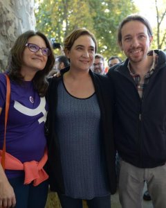 Mònica Oltra, Ada Colau y Pablo Iglesias en la Marcha.