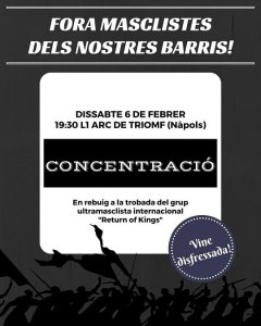 Cartel de la manifestación en contra de la reunión ultramachista en Barcelona.