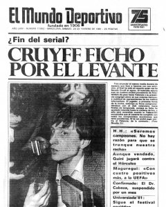 Portada de El Mundo Deportivo sobre el ficha de Cruyff por el Levante.