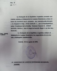 Carta Videla al rey Juan Carlos