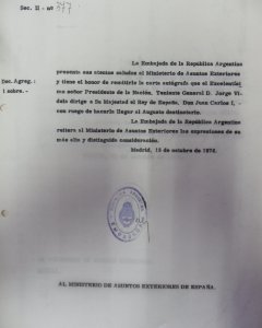 Carta Videla al rey Juan Carlos