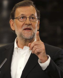 El presidente del PP, Mariano Rajoy,durante su comparecencia ante los medios tras la reunión que mantuvo en el Congreso de los Diputados con el líder de Ciudadanos, Albert Rivera.EFE.EFE/Ballestros