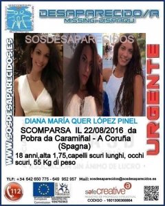 Cartel difundido en Italia para alertar de la desaparición de Diana Quer/EUROPA PRESS
