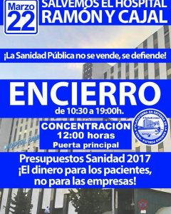 Cartel de la convocatoria del encierro en el Hospital Ramón y Cajal.