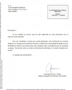Resolución del Defensor del Pueblo ante la reclamación de Jesús Navarro / Jesús Navarro