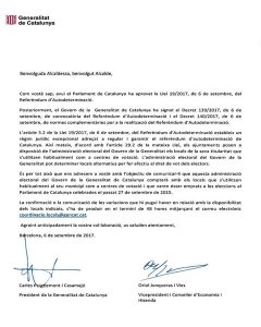Carta de Puigdemont y Junqueras a los alcaldes catalanes.