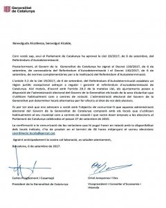 Carta de Carles Puigdemont i Oriol Junqueras adreçada als alcaldes